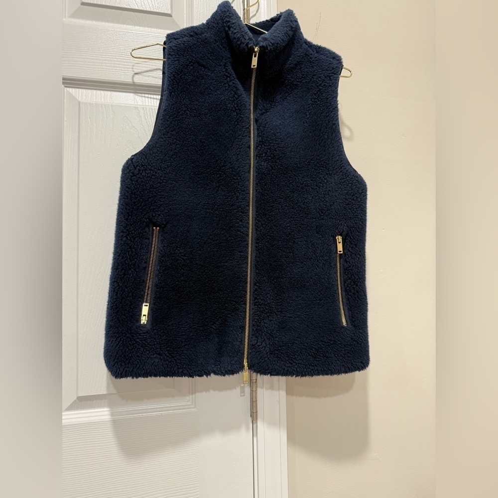 J.CREW Women’s Fluffy Faux Fur Navy Blue Vest Size XS